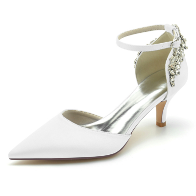 Satin Jeweled Ankle Strap D'Orsay Heels Kitten Heel Pumps Schuhe
