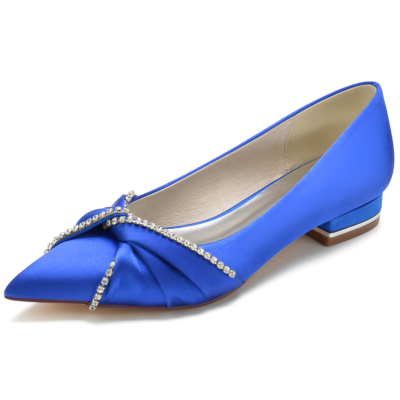 Royal Blue Satin Jeweled Knot Pumps Flache Schuhe für Partys