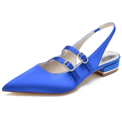 Royal Satin Mary Jane Slingback Flache Schuhe mit spitzer Zehenpartie