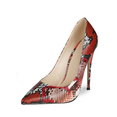 Red Snake Printed Stiletto Pumps Poined Toe 5 Zoll Heels Arbeitsschuhe