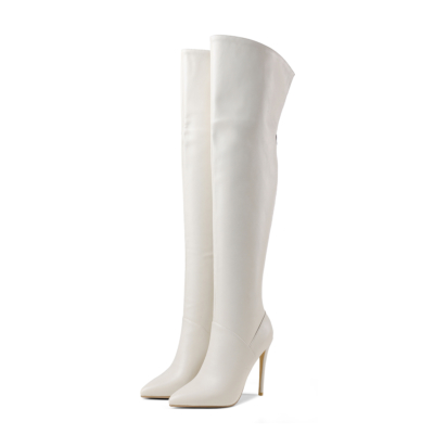 Weiße sexy hochhackige Stiefel mit Reißverschluss hinten Overknee-Stiefel