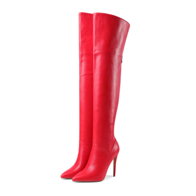 Rote sexy hochhackige Stiefel mit Reißverschluss hinten Overknee-Stiefel