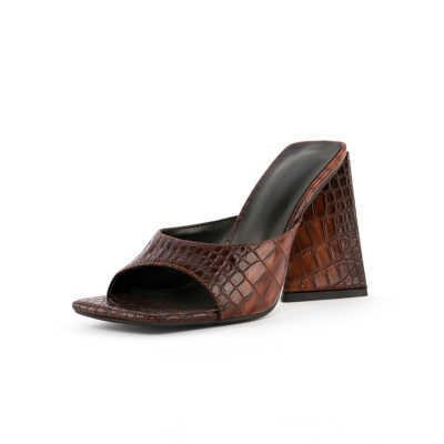Braune Slide-Sandalen mit Schlangeneffekt und 4-Zoll-Blockabsatz Kleider Schuhe