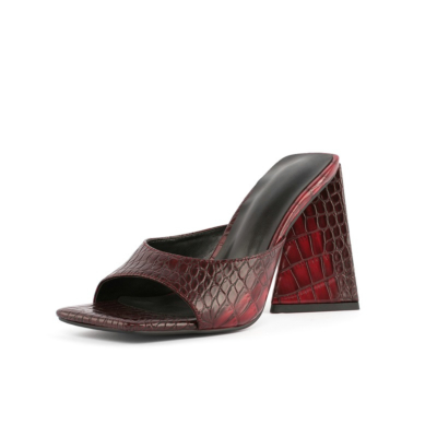 Slide-Sandalen mit Schlangeneffekt und 4-Zoll-Blockabsatz Kleider Schuhe