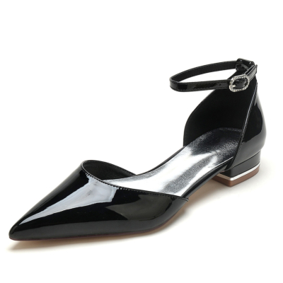 Schwarze, einfarbige D'orsay-Flats mit Knöchelriemen, Minimalismus-Kleider, Pumps, Flats-Schuhe