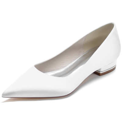 Weiß Solid Satin Flats Spitzschuh Bequeme Damen Flache Schuhe für die Arbeit