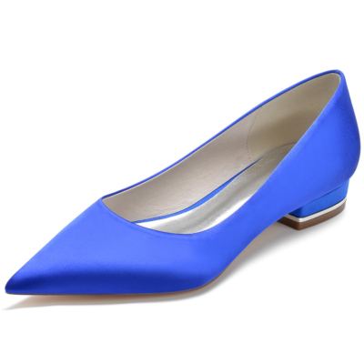 Royal Blue Solid Satin Flats Spitzschuh Bequeme Damen Flache Schuhe für die Arbeit