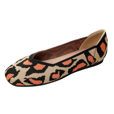 Flache Schuhe mit Leopardenmuster und eckiger Zehenpartie Bequeme Arbeitsschuhe für Damen