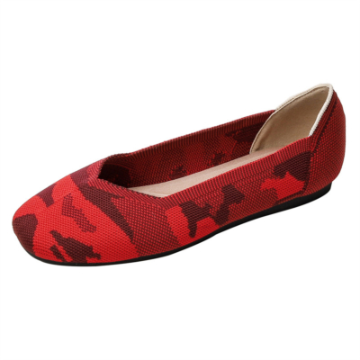 Rote Drucke Square Toe Bedruckte flache Schuhe Bequeme flache Arbeitsschuhe für Damen