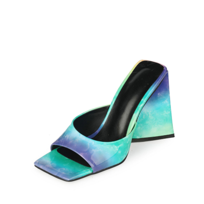 Blaue Sandale mit eckiger Zehenpartie 2022 Frühlingsschuhe mit Blockabsatz und Farbverlauf