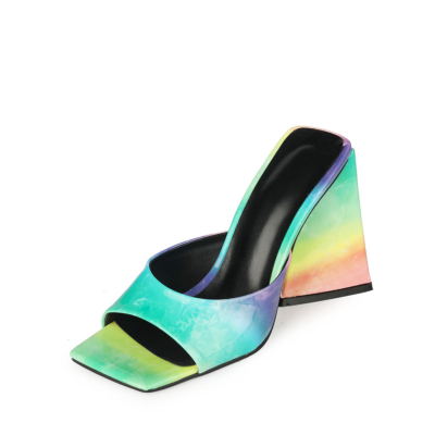 Mintfarbene Slide-Sandale mit quadratischer Zehenpartie Frühlingsschuhe mit Farbverlauf und Blockabsatz
