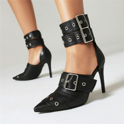 Schwarze D'orsay-Sandalen mit Stiletto-Absatz und geschlossener Zehenpartie