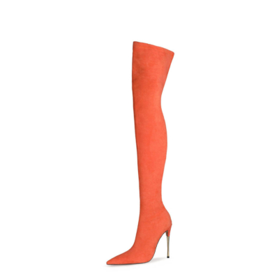Orange Stretch Long Boot Elastische Overknee Overknee-Stiefel 5