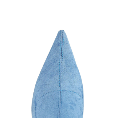 Elastische Overknee-Stiefel aus blauem Wildleder mit spitzer Zehenpartie