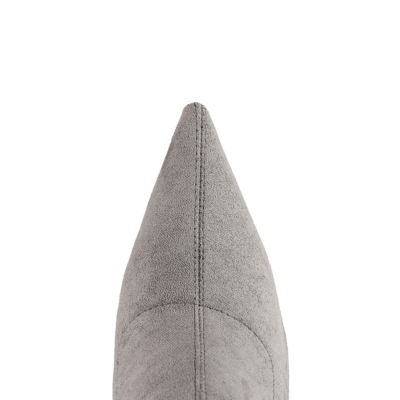 Elastische Overknee-Stiefel aus grauem Wildleder mit spitzer Zehenpartie
