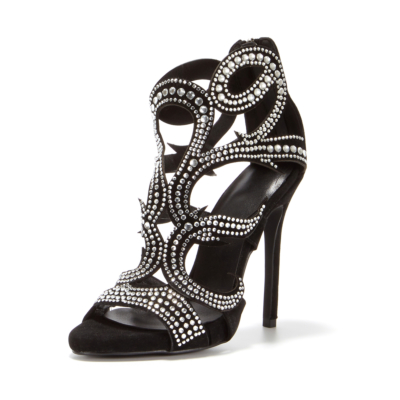 Schwarze aushöhlen Glitter Gladiator Sandale Schuhe Kristall Zip Pailletten Stiletto Heels