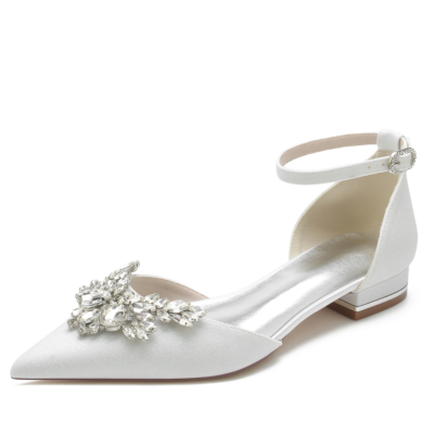 Weiße Hochzeits-Glitzer-Flats Jeweled Verzierungen D'orsay Flat