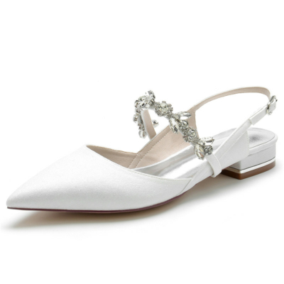 Weiße Glitter Strass Backless Flats Slingpumps Schuhe