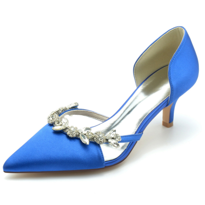 Royal Blue Hochzeit Satin Strass Pumps D'orsay Schuhe Kitten Heels