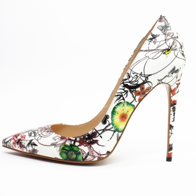Mehrfarbige Blumengeprägte Kleider Stilettos Pumps Hochzeit High Heel Schuhe