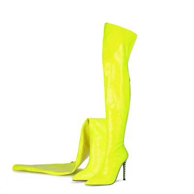 Neon Lime Green High Heel Stiefel Stiletto Overknee Stiefel mit Reißverschluss hinten