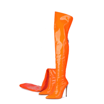 Neon Orange High Heel Stiefel Stiletto Overknee Stiefel mit Reißverschluss hinten