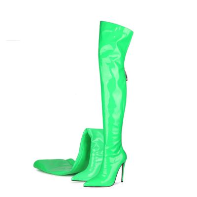 Neongrüne High Heel Stiefel Stiletto Overknee Stiefel mit Reißverschluss hinten
