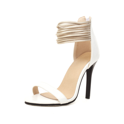 Frauen Weiße Knöchelriemen Stiletto Sandaletten Riemchen Reißverschluss High Heels