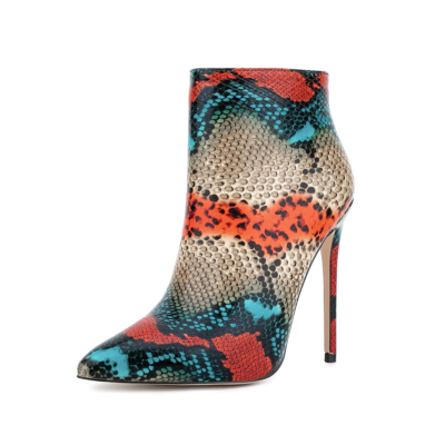Mehrfarbige, mit Schlangenmuster bedruckte, spitze Zehen-Stilettos für Damen