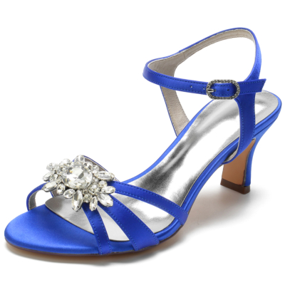 Damen Royal Blue Peep Toe Strass Slingback Clear Sandalen